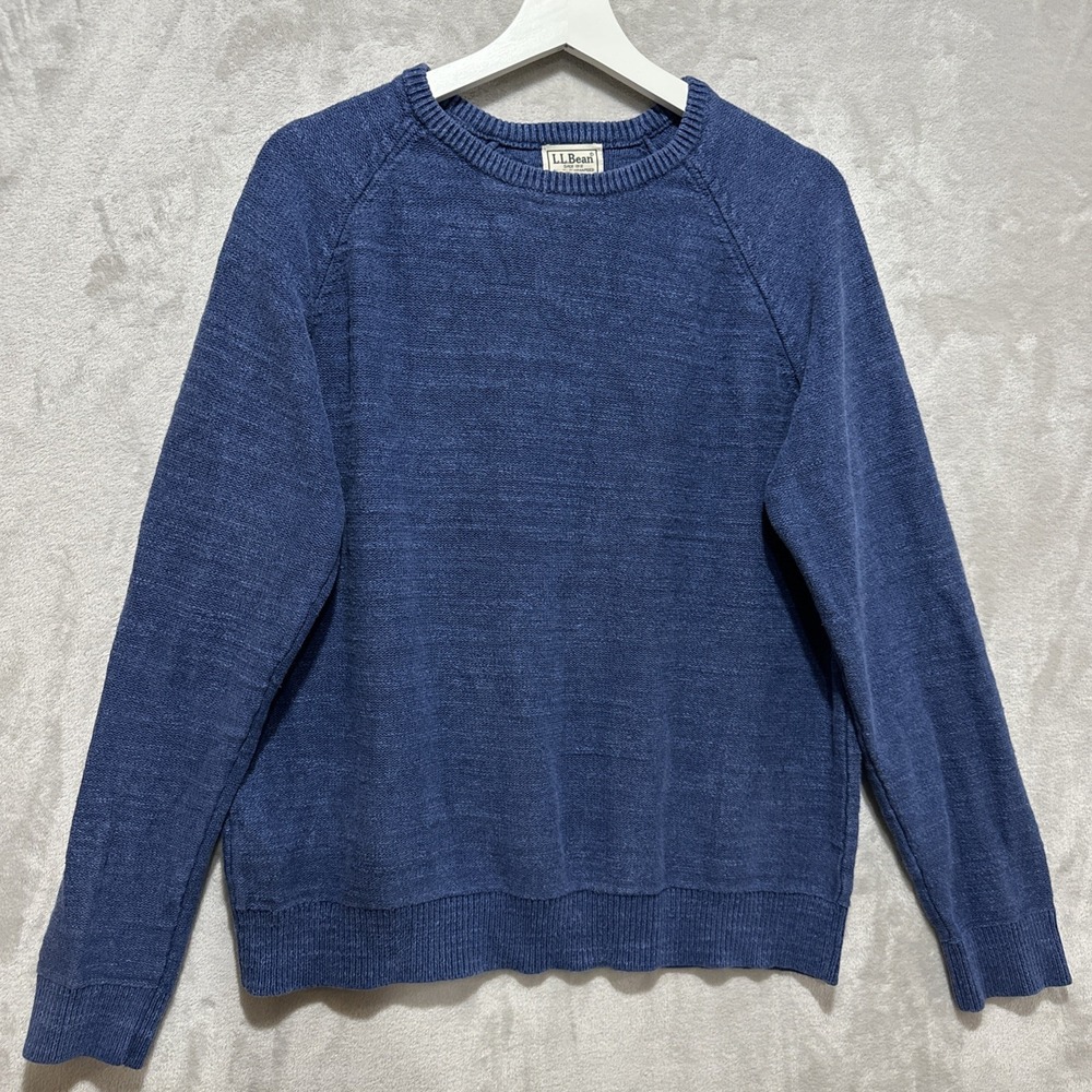 LL Bean 100% Organic Cotton Crew Neck Sweater Men's Size M Blue Cabincore